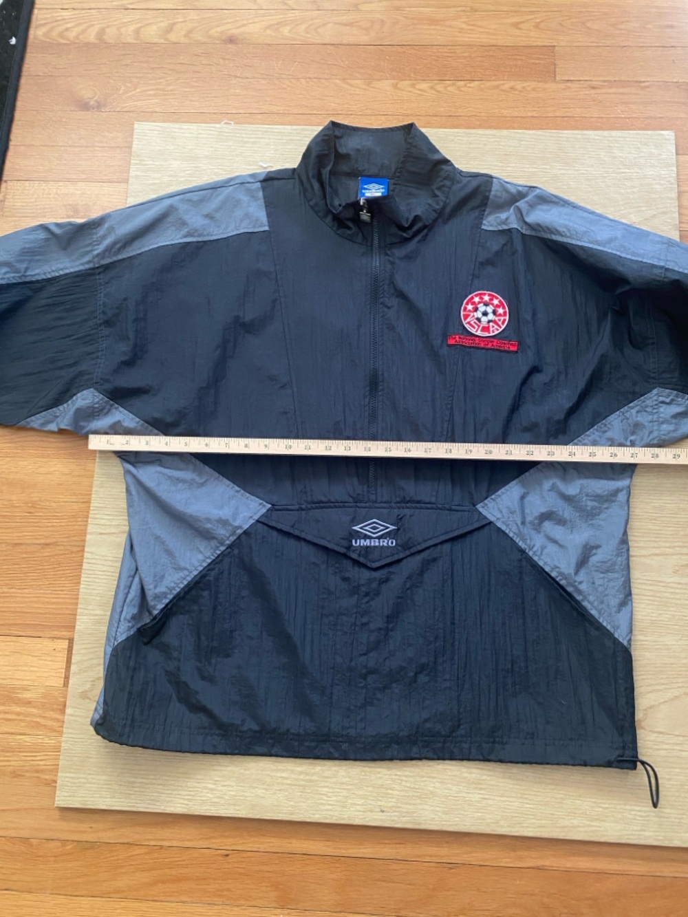 MEN’S NSCAA Umbro Black and Gray Pullover Windbreaker with Embroidered Badge